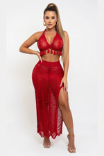Tassel Bandeau & Skirt Co-ord Set — Red