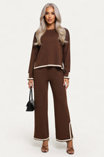 Contrast Detail Knit Co-ord Set — Brown