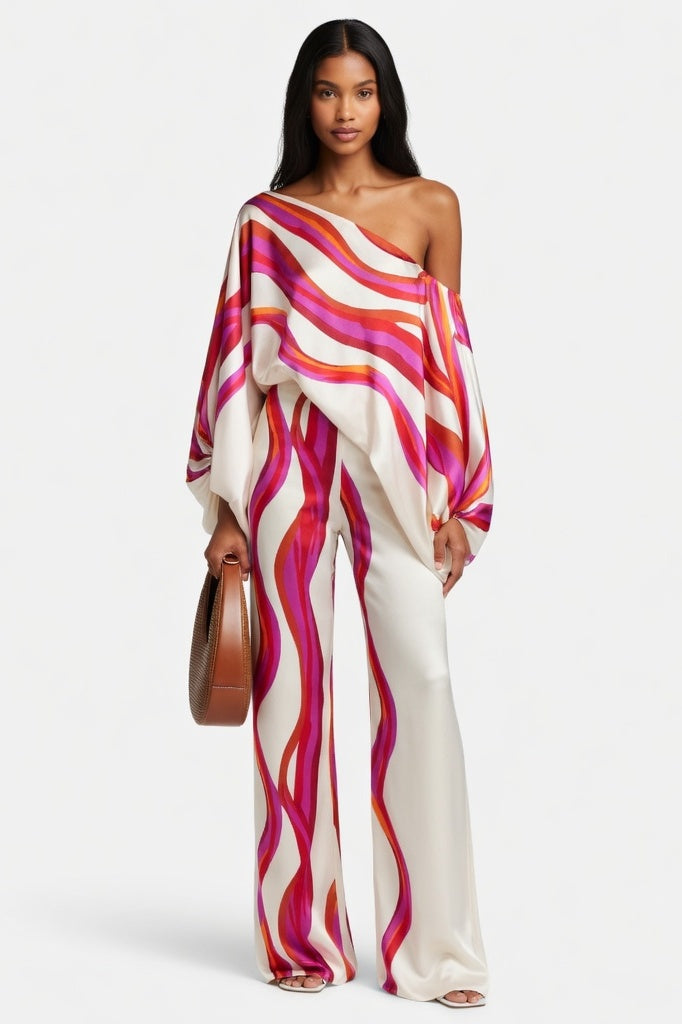 Off-Shoulder Co-ord Set — Rose Red
