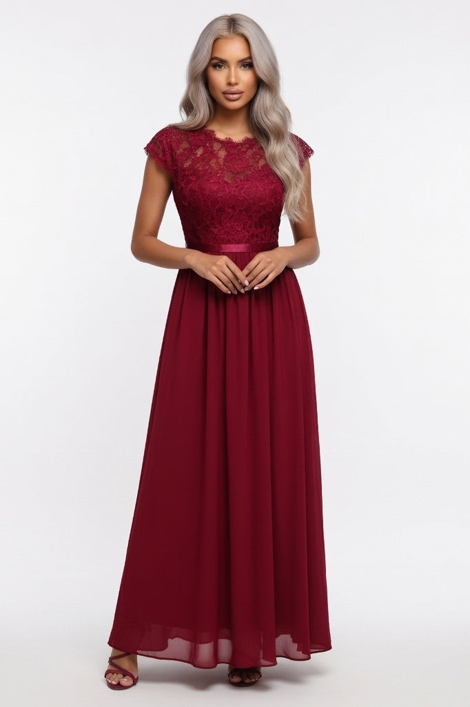 Chiffon Wrap Dress — Burgundy