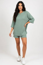 Round Neck Shorts Co-Ord Set — Green