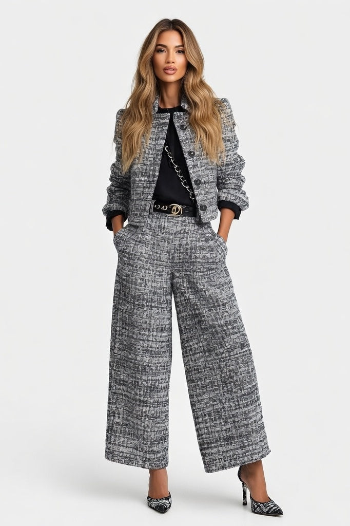 Structured Blazer Wide-Leg Trouser Co-ord — Silver Grey