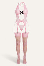 Sheer Bodysuit with Bow Detail — Purple