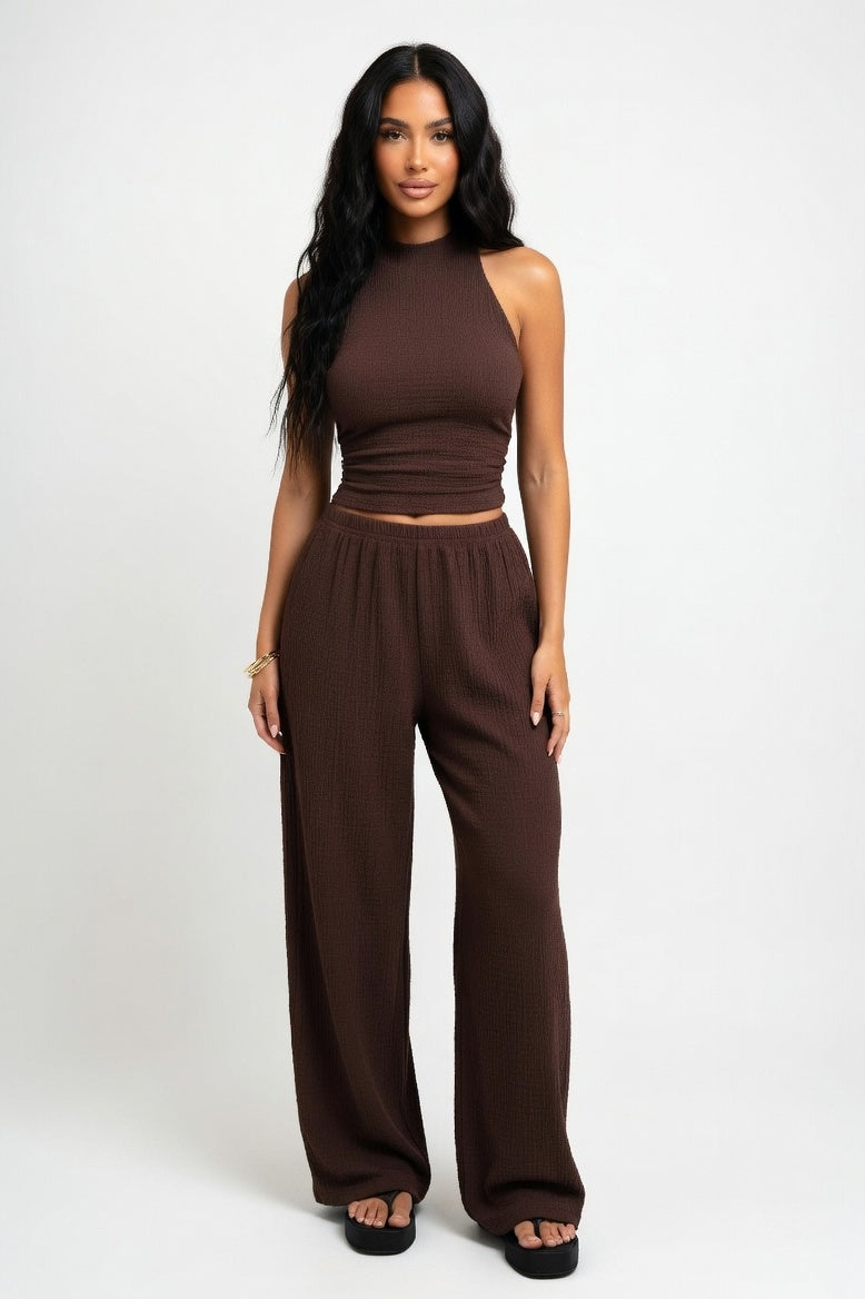 Wide Leg Co-ord Set — Coffee