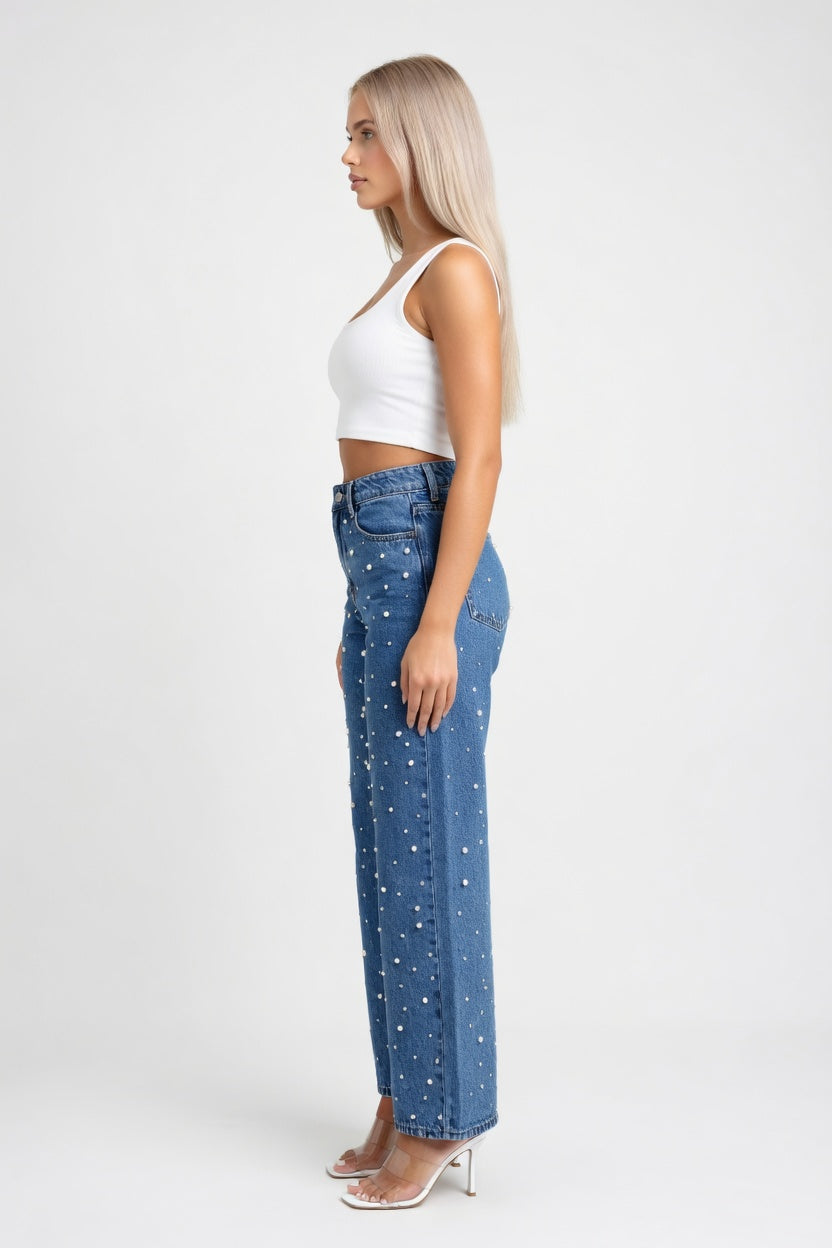 Beaded Denim Jeans — side view