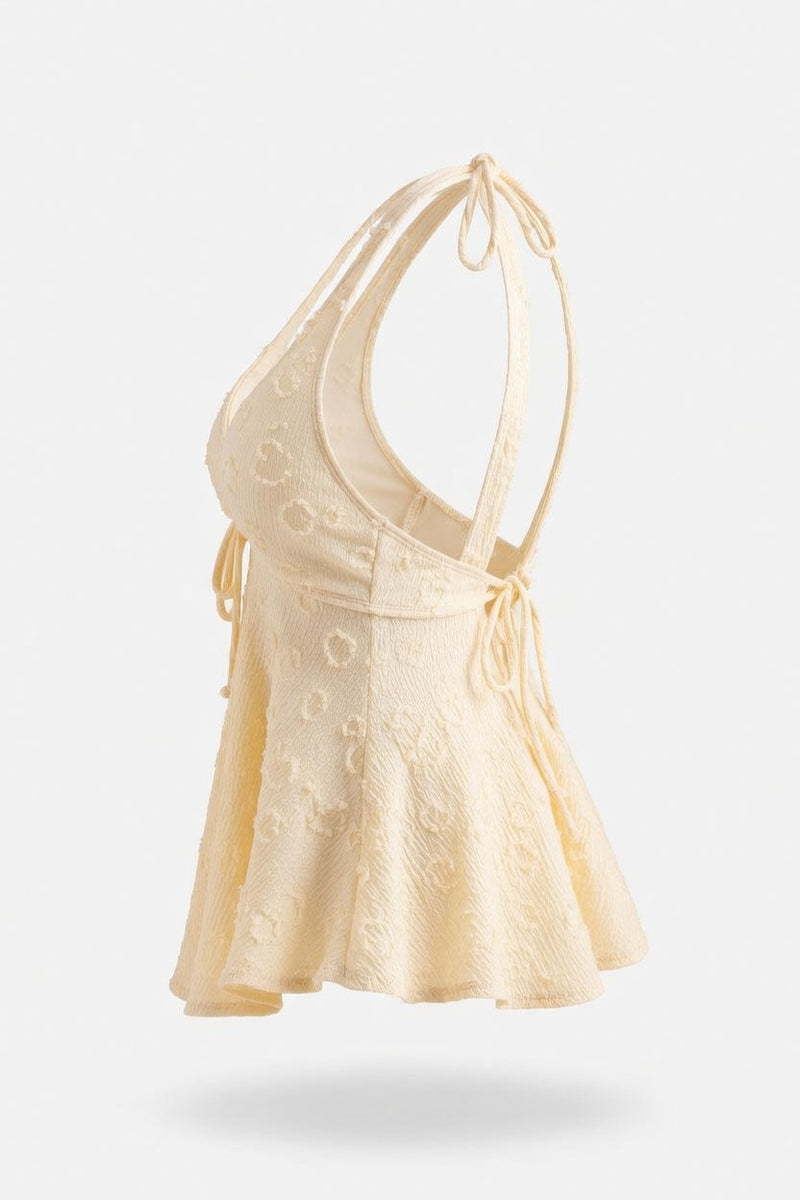 Lace Halter Swimsuit with Ruffle Detail — side view