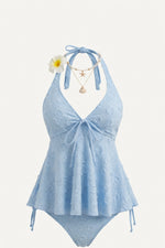 Lace Halter Swimsuit with Ruffle Detail — Blue