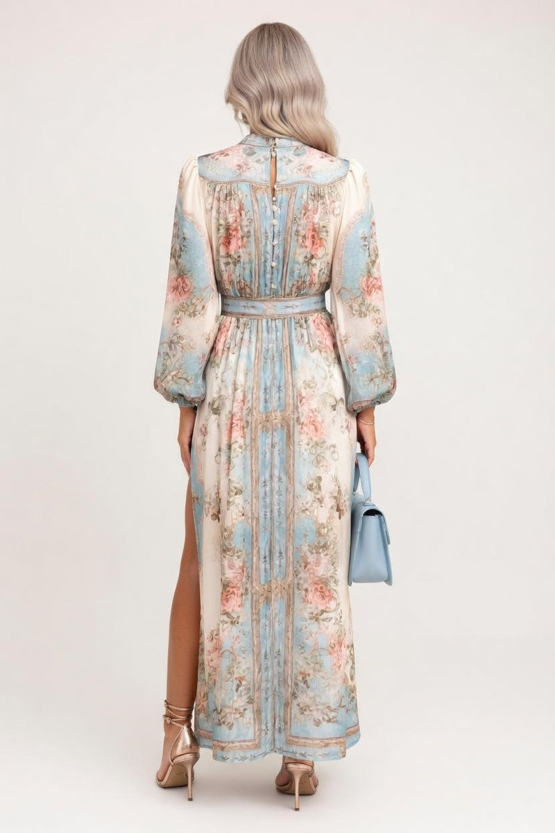 Printed V-Neck Swing Dress — back view