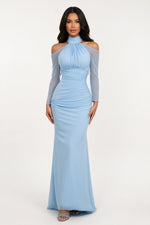 Draped Fishtail Dress — Blue