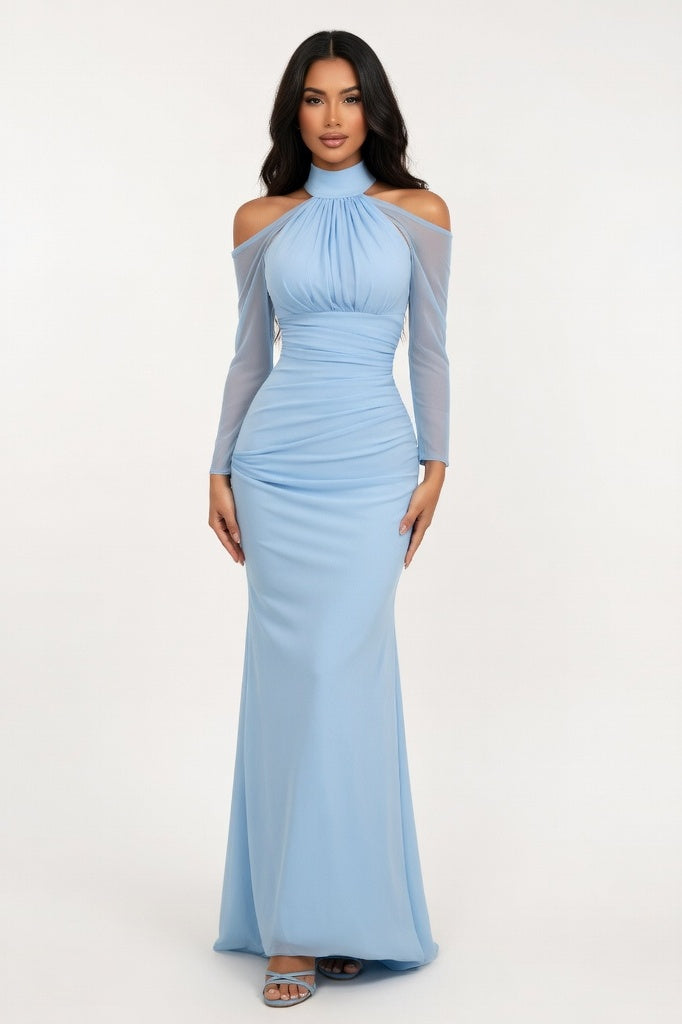 Draped Fishtail Dress — Blue