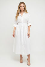 Belted Shirt Dress — White