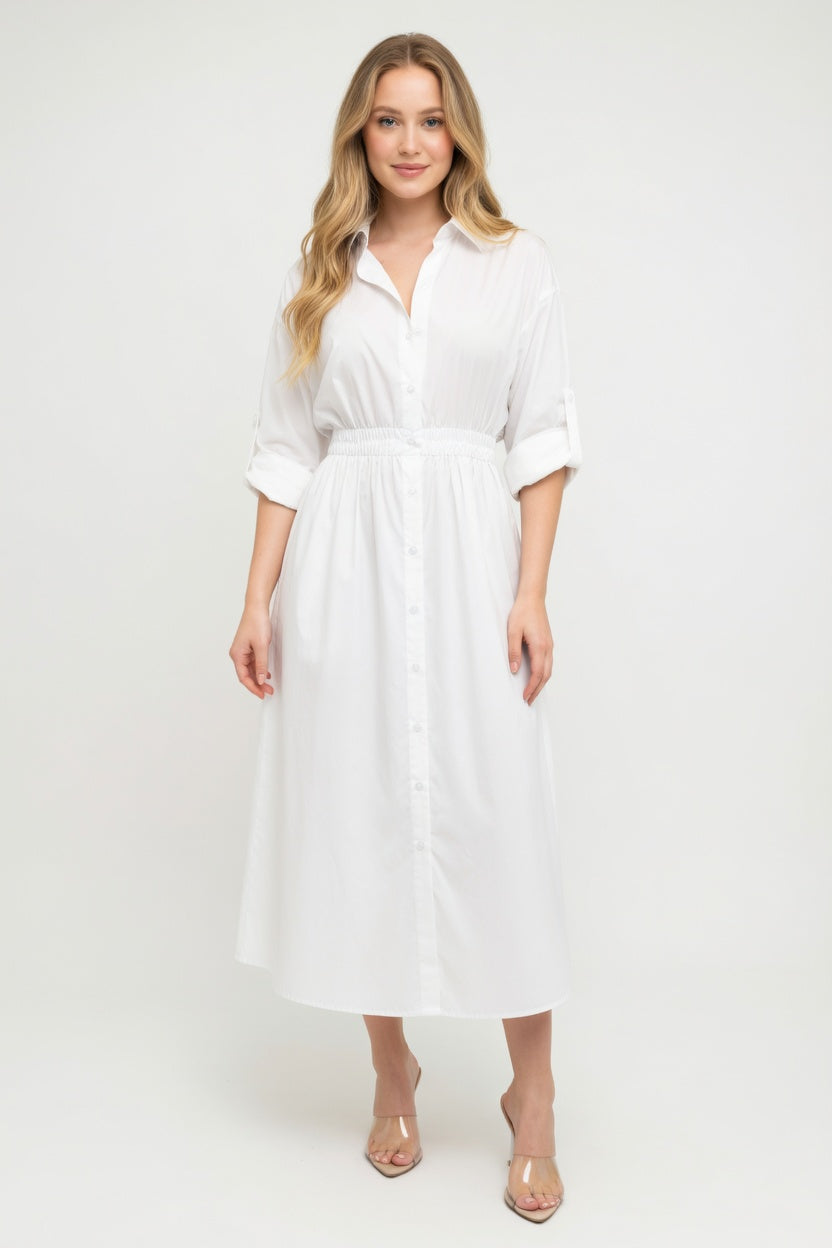 Belted Shirt Dress — White