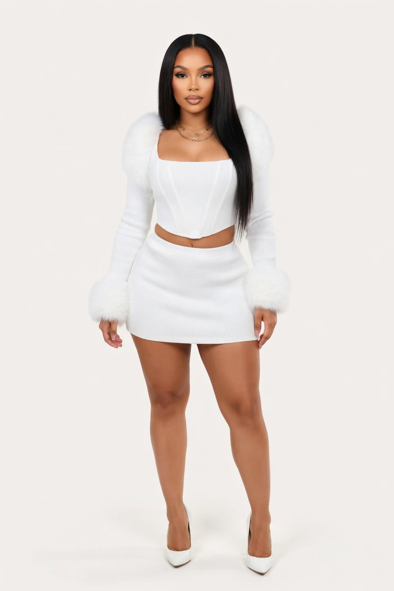 Fur Collar Co-Ord Set — front view