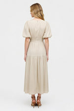 Deep V Puff Sleeve Maxi Dress — back view