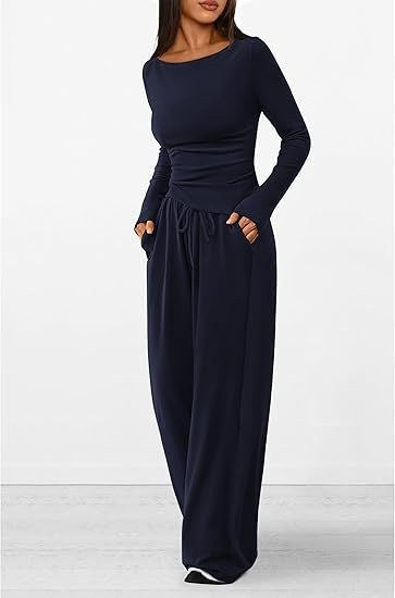 V-Neck Co-ord Set Wide Leg — Navy — colour variant