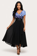 V-Neck Printed Midi Dress — front view