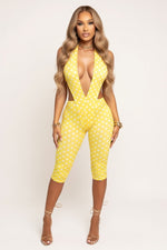 Plunge Neck Bodycon Jumpsuit — Yellow