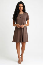 Short Sleeve Mini Dress — Coffee