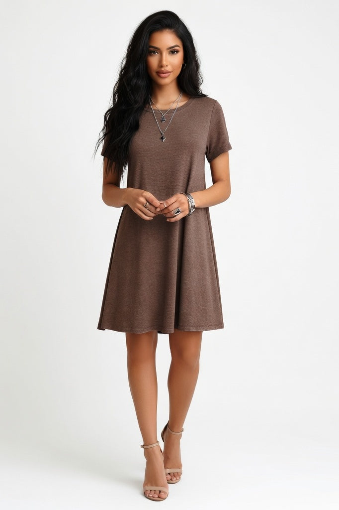 Short Sleeve Mini Dress — Coffee