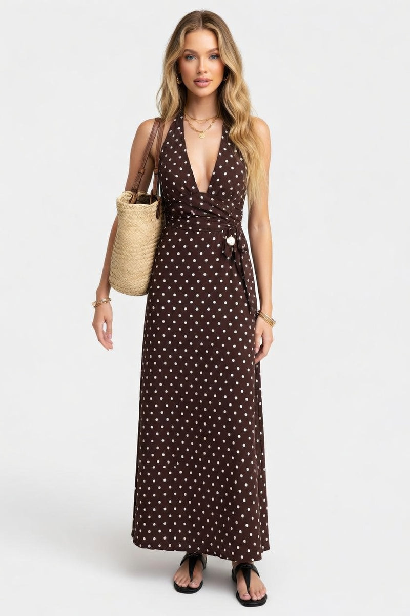 Halter Polka Dot Mini Dress — front view