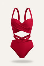 Printed High Waist Bikini Set — Burgundy