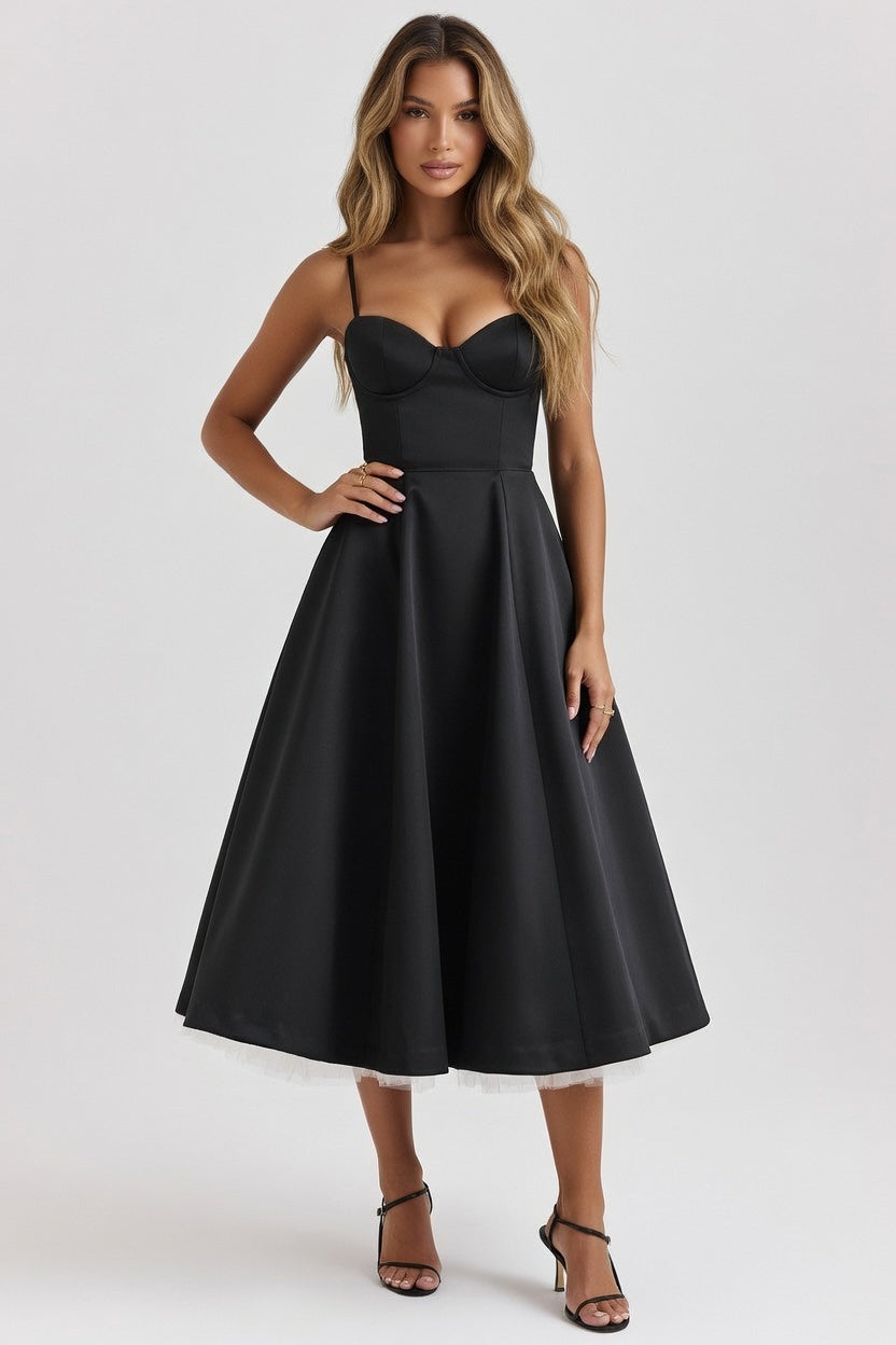 Double Layer Mesh Dress — Black
