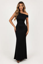 Off Shoulder Pleated Mini Dress — Black
