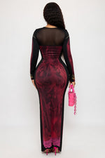 Printed Long Sleeve Bodycon Dress — back view