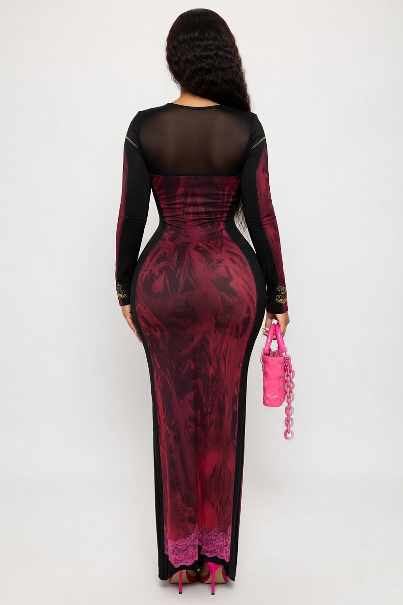 Printed Long Sleeve Bodycon Dress — back view