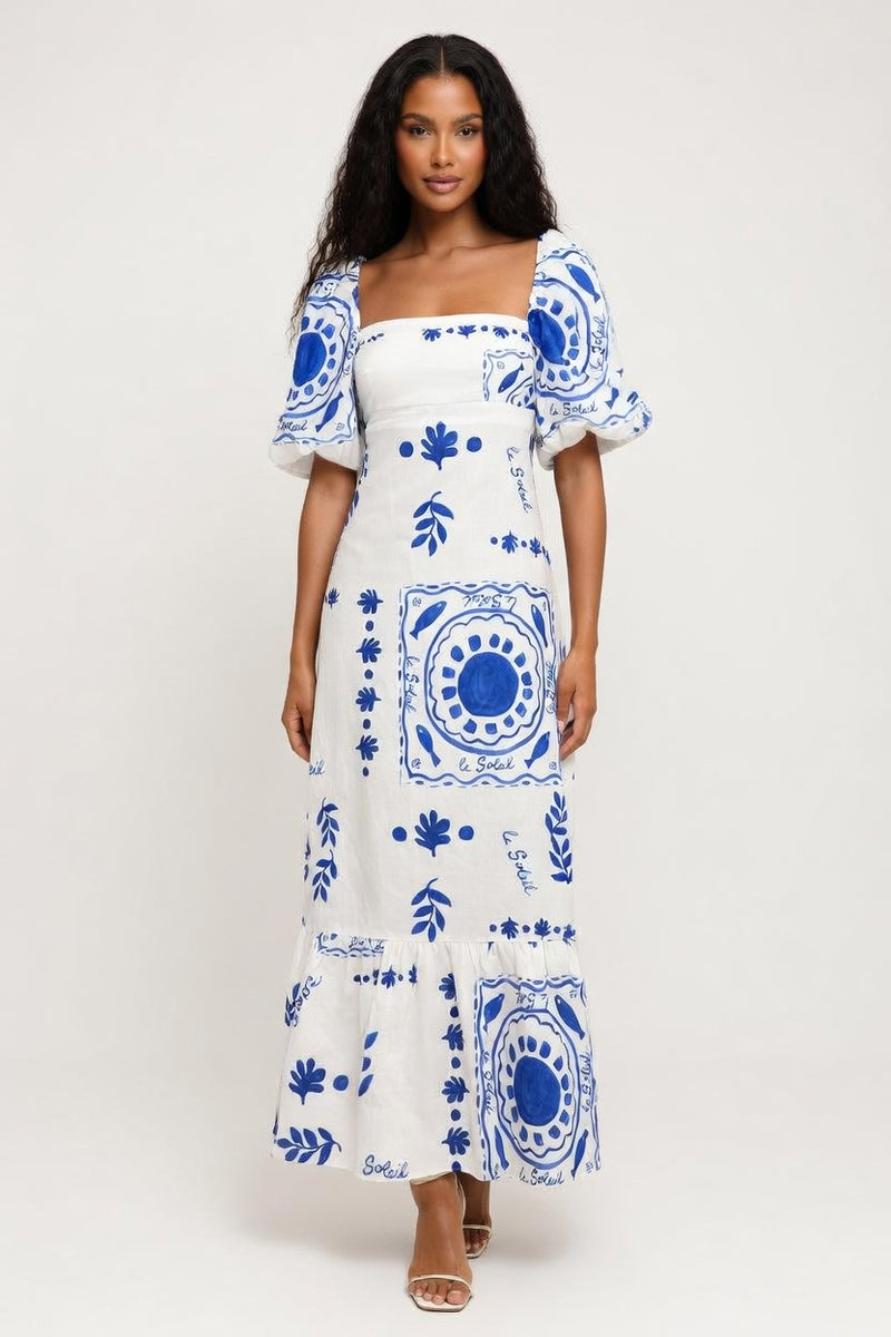 Off-Shoulder Printed Swing Dress — front view