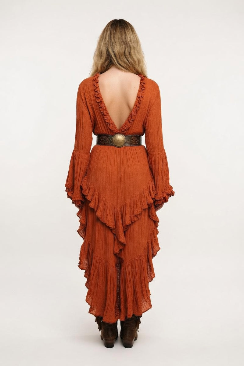 Ruffle Western Dress — back view