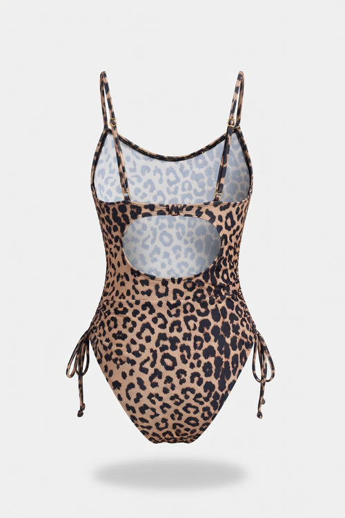 Leopard Print Halter Swimsuit — back view
