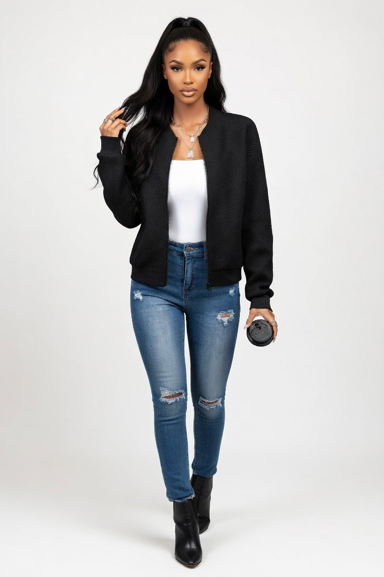 Plaid Zipper Jacket — Black
