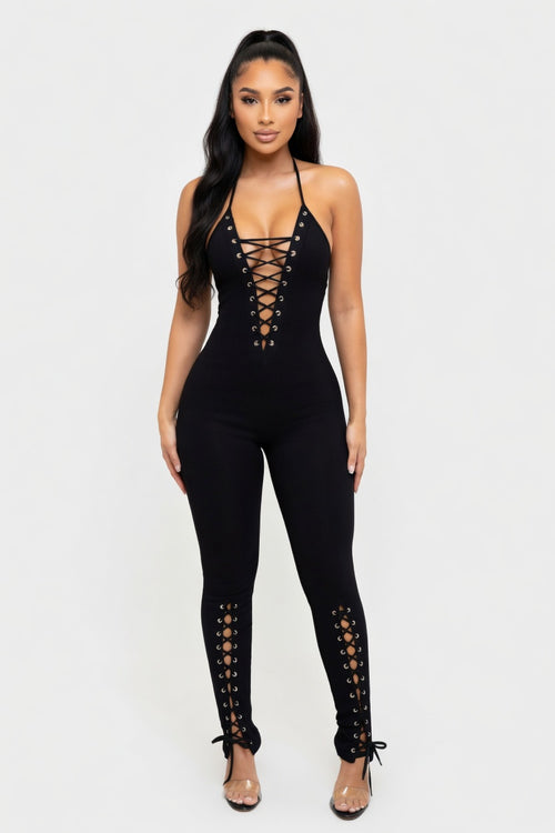 Halter Cut-Out Jumpsuit — front view