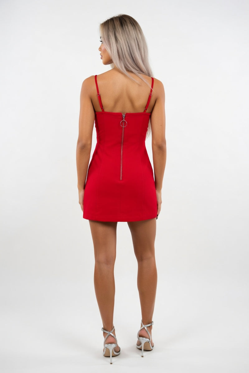 Ring Zip Halter Mini Dress — back view