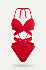 High Waist Cut-Out Bikini — Red