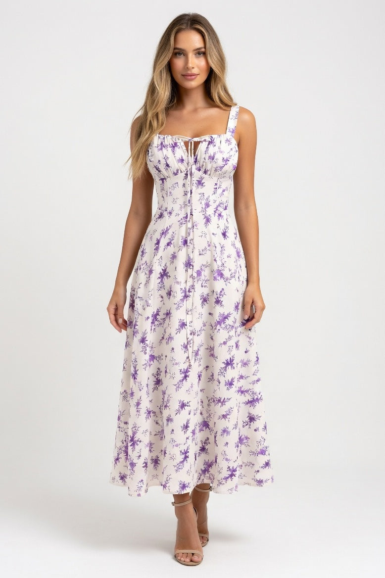Printed Halter Maxi Dress — Purple Print