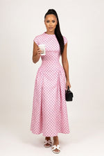 Polka Dot A-Line Midi Dress — Pink