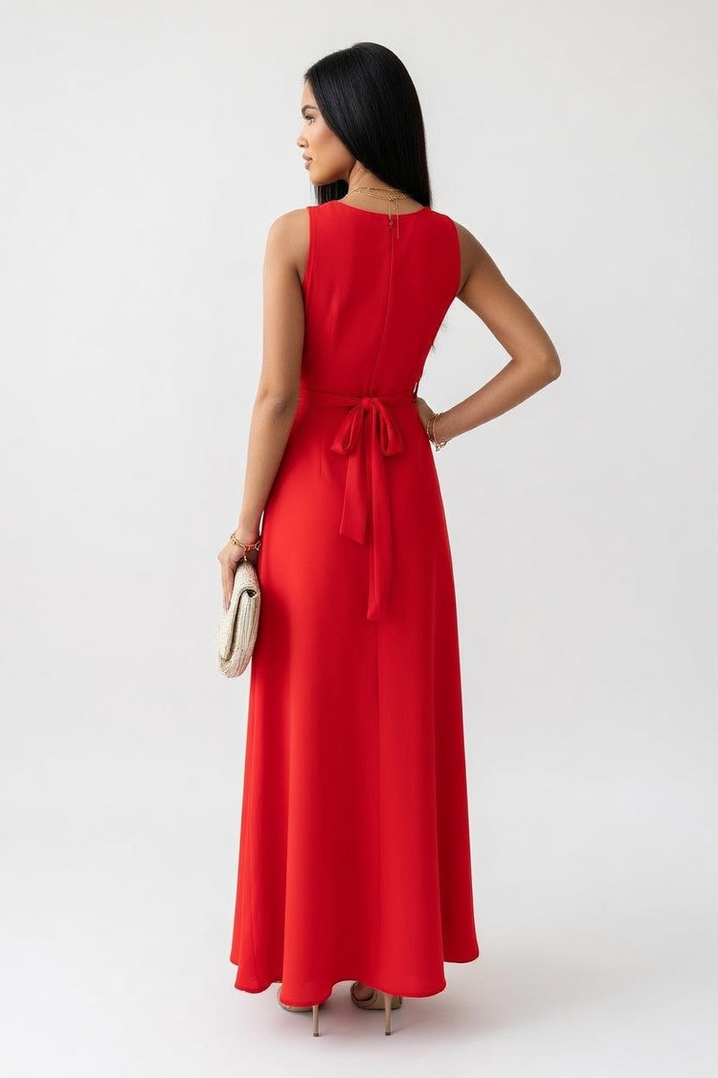 Lace-Up V-Neck Maxi Dress — back view