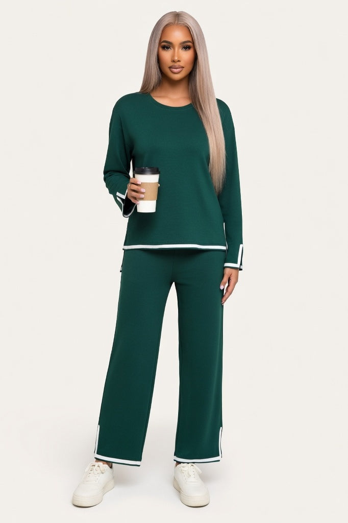 Contrast Detail Knit Co-ord Set — Green