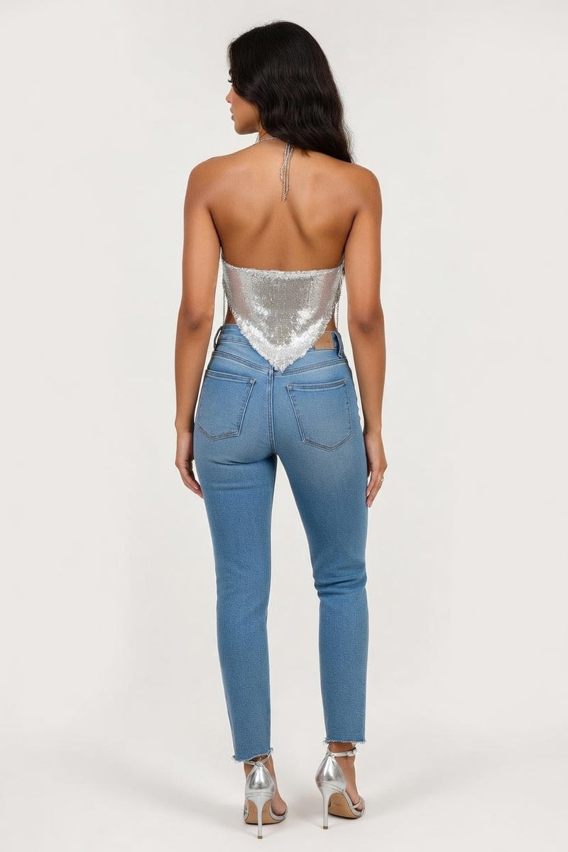 Metallic Halter Top — back view
