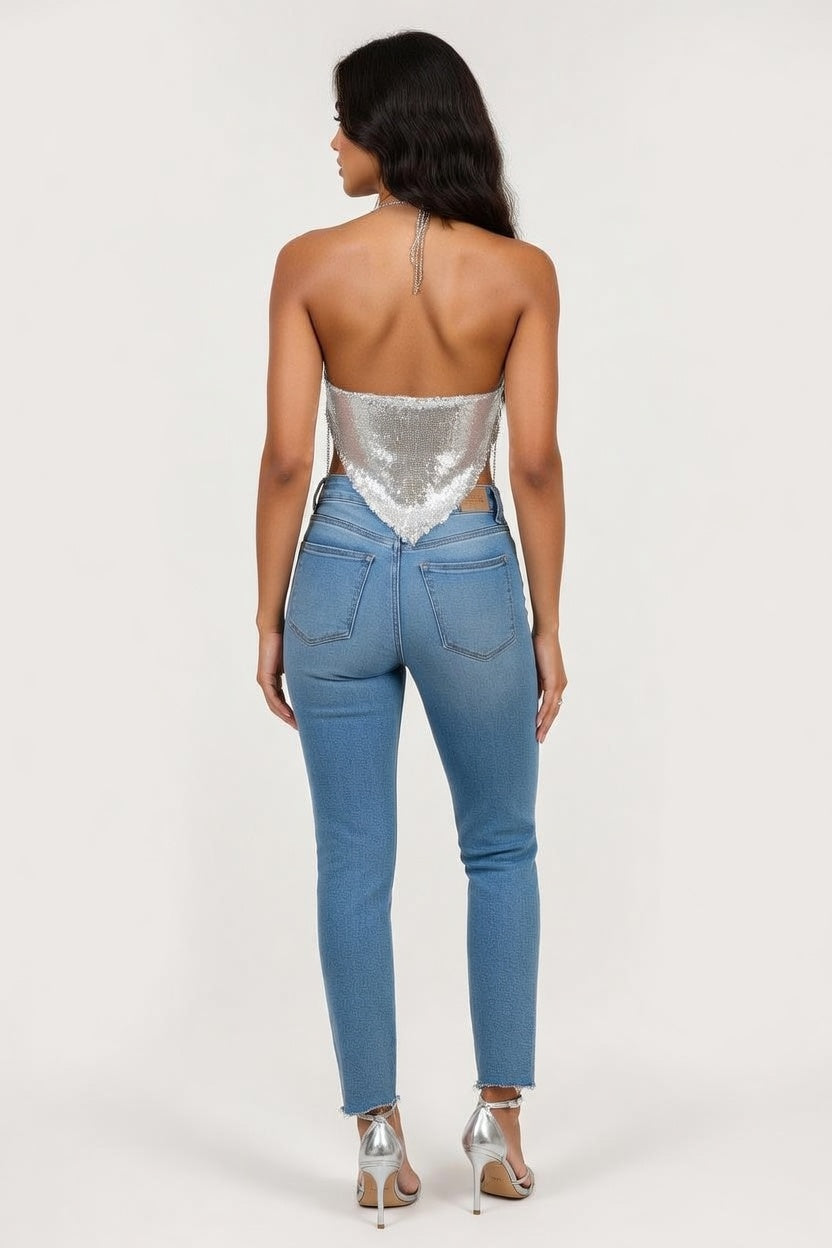 Metallic Halter Top — back view