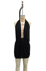 Deep V Halter Mini Dress — Black — colour variant