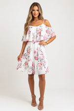 Off-Shoulder Chiffon Dress — White