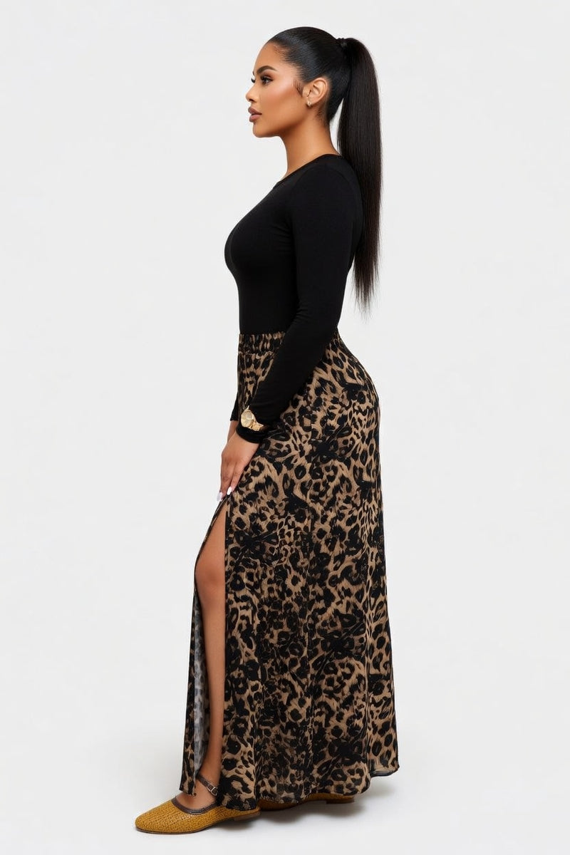 Printed Slit Midi Skirt — side view