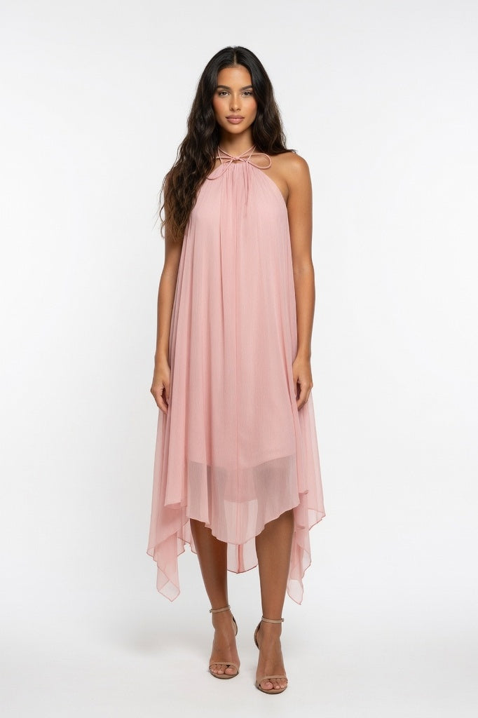 Halterneck Backless Mini Dress — Pink