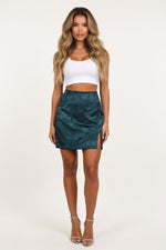 Satin A-Line Skirt with Side Slit — Dark Green
