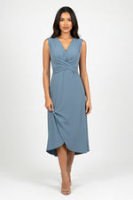 Cross Waist V-Neck Midi Dress — Slate Grey