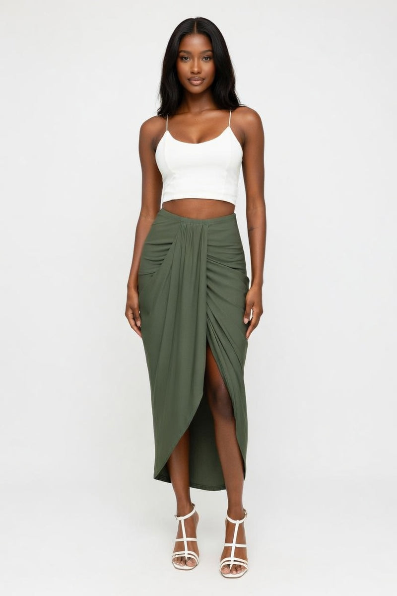 Draped Asymmetric Wrap Skirt — front view