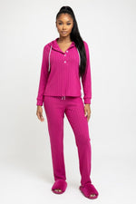 Ribbed Hoodie & Trouser Co-ord Set — Rose Red